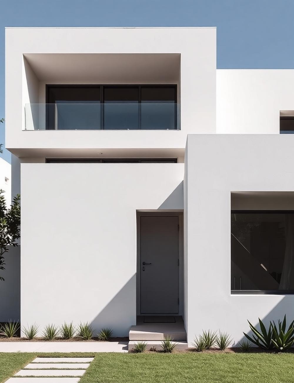 Minimal white concrete villa facade built by GK Group
